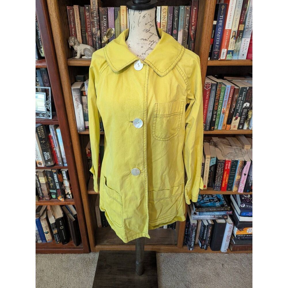 VTG Charles Nolan Yellow Raincoat Button Front Jacket Lined Contrast Stitch 6